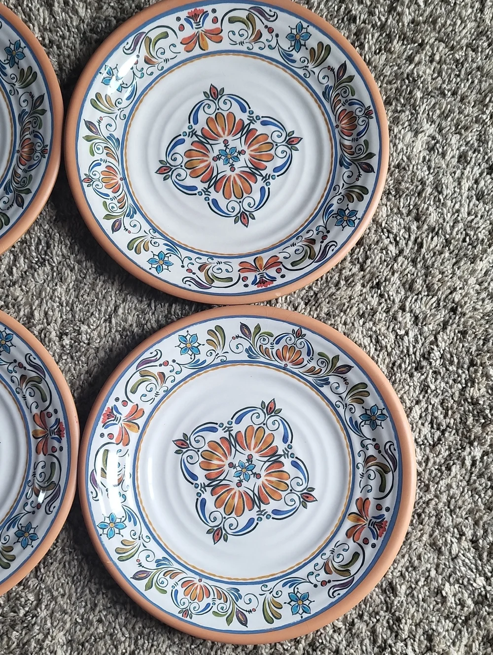 Pier 1 Hand-Painted Melamine Plate Set - White, Blue, Green & Orange
